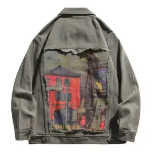 Vintage Ripped Denim Jacket - Men's Streetwear Hip Hop Coat
