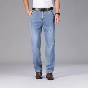 Men's Lyocell Blend Lightweight Straight-Fit Jeans - Summer Casual & Business