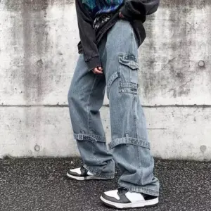 Men's Baggy Y2K Streetwear Jeans - Hip Hop Denim Straight Leg Trousers