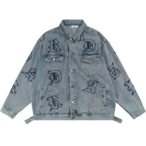Unisex Embroidered Hip Hop Denim Jacket - Casual Streetwear