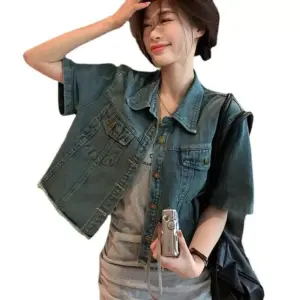 2023 Chic Summer Denim Jacket with Tassel Trim - Short Sleeve Casual Top
