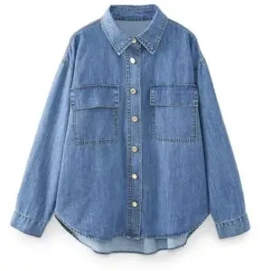 Vintage Chic Denim Blouse with Double Pockets for Women
