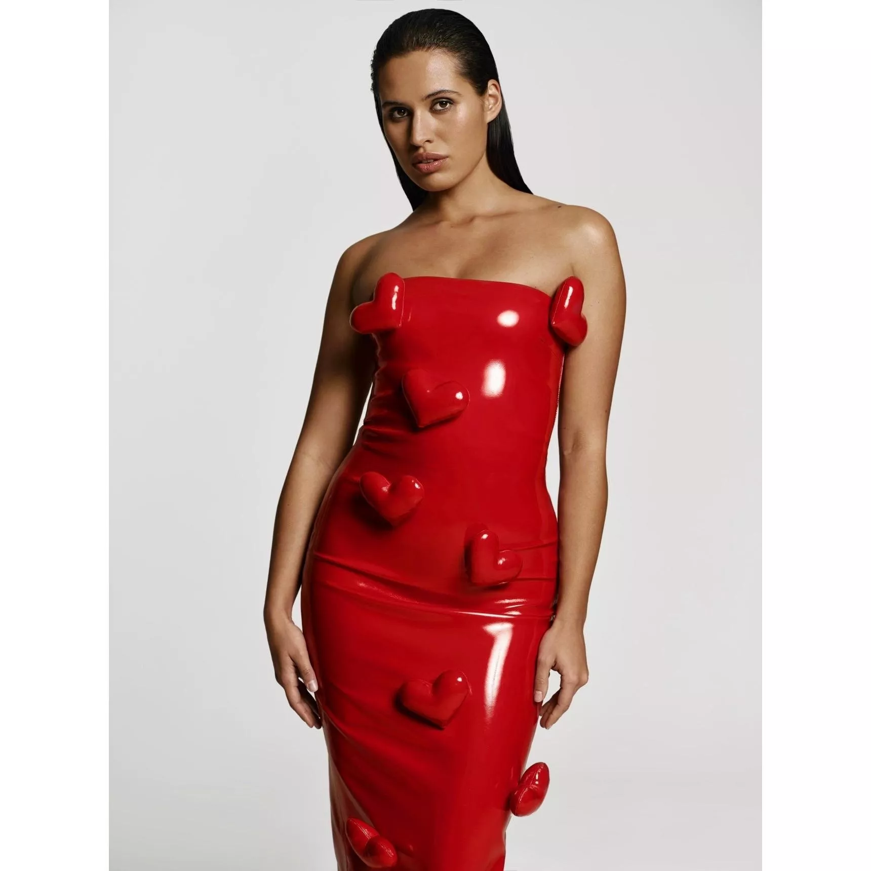 Elegant Red Sleeveless Patent Leather Midi Dress