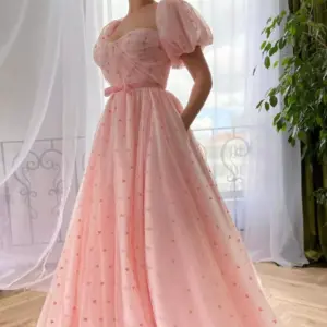 Pink Heart Tulle A-Line Prom Dress