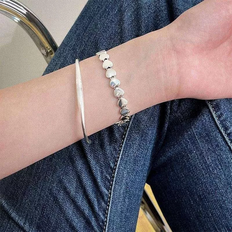 Luxurious 925 Sterling Silver Thick Heart Chain Bracelet Luxurious 925 Sterling Silver Thick Heart Chain Bracelet