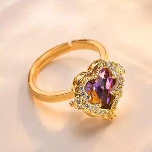 Trendy Gold Heart Cubic Zirconia Open Ring