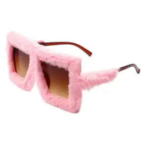 Luxurious Oversized Cat Eye Woollen Sunglasses for Women - Plush Velvet Party Shades