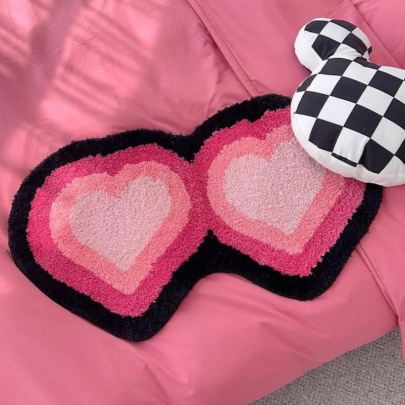 Tufting Black Pink Living Room Carpet Cool Heart Shape Rug Bedroom Bedside Mat Door Floor Anti Slip Pad Aesthetic Home Decor