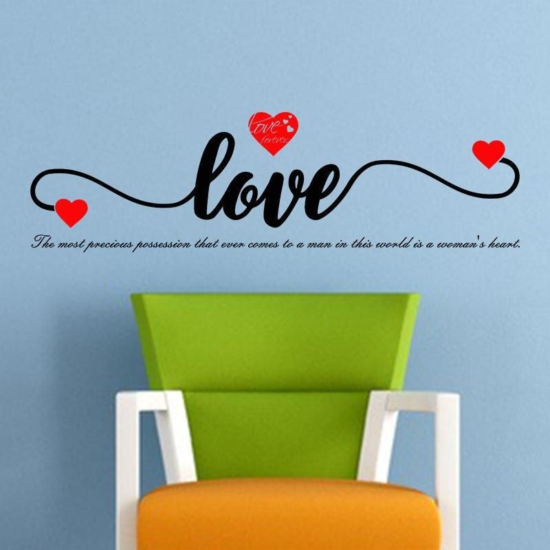 Romantic English Letter LOVE Heart Wall Sticker Home Decor Bedroom Living Room Background Mural Valentine's Day Decals Poster