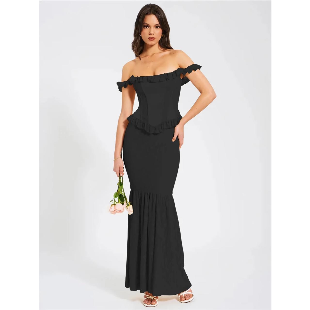 Yellow Satin Off-Shoulder Lace Corset Maxi Dress  Elegant Backless Bodycon  Gown for Party - Dazpy