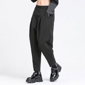 High Elastic Waist Black Harem Trousers