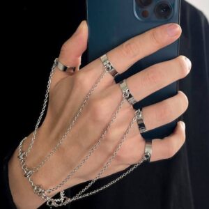 Geometric Silver Chain Wrist Rings Set for Couples