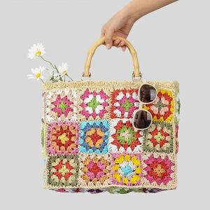 Bohemian Floral Tote Bag with Bamboo Handles