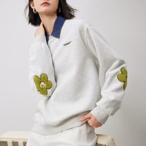 Floral Patchwork Sleeve Casual Pullover Sweatshirt for Women