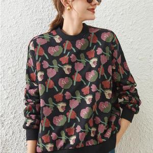 Sweatshirt Retro Floral Print Loose-Fit Pullover - Casual Style